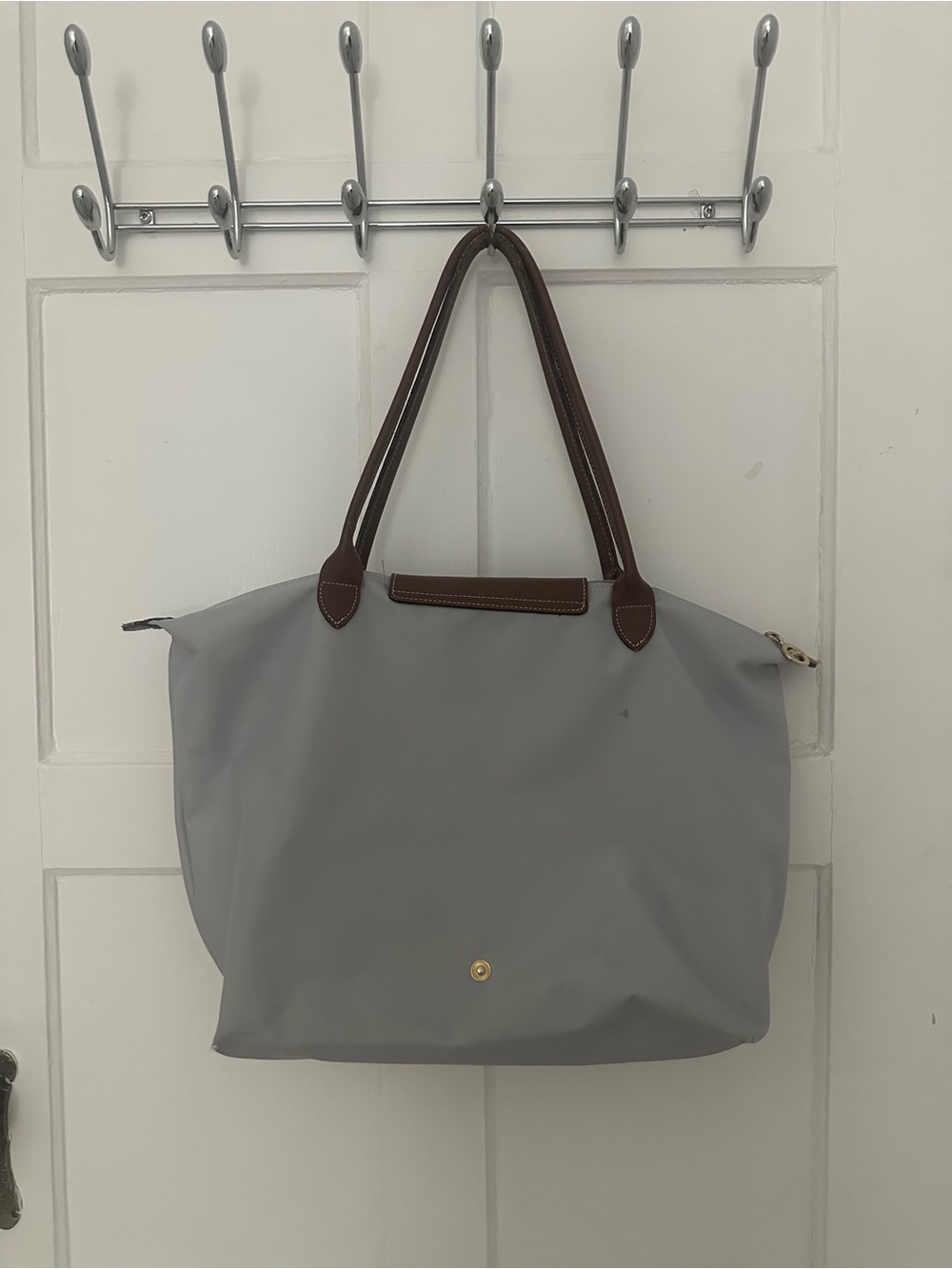 Longchamp Le Pliage Tote Bag - Grey with Brown Trim - Picture 3 of 8